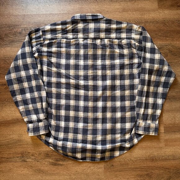 John Ashford Casual Button Down Mens XL Blue Plaid Rugged Flannel Shirt - Picture 2 of 5